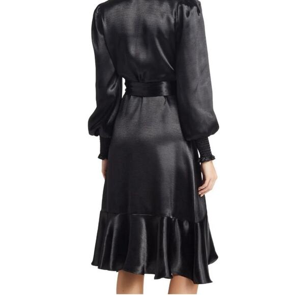 EUC‎ Rachel Parcell Long Sleeve Hammered Ruffled Satin Wrap Dress Black size XXS - Picture 2 of 12